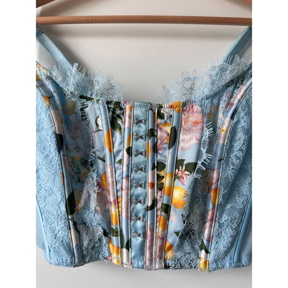 Dream Angels Lace Unlined Corset Bra Top lemon Print baby blue small DD NWT - Picture 10 of 11